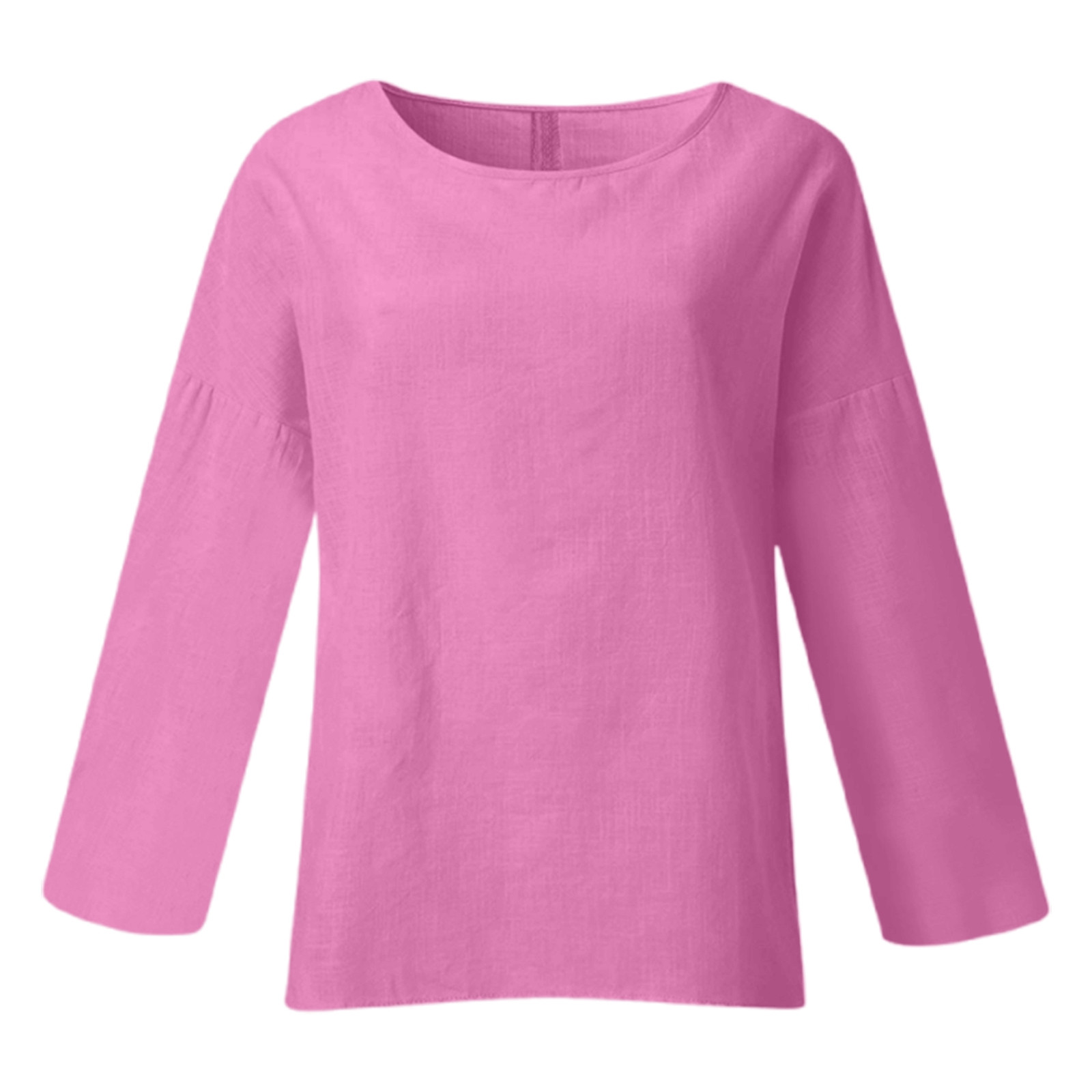 thumbnail image 4 of Camiseta de manga larga y cuello redondo de color liso para mujer: estilo informal y holgado, tejido de poliéster para los días más frescos., 4 of 5